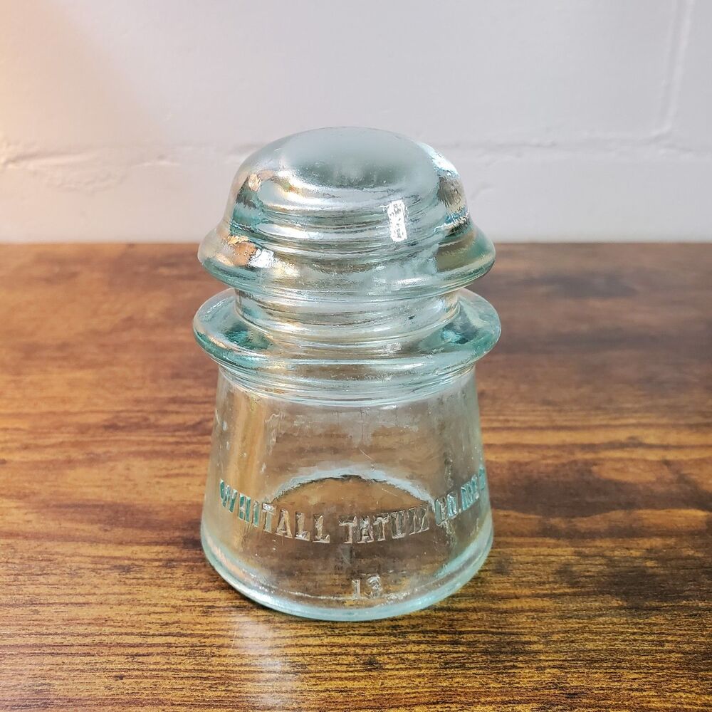 Rare Vintage Whitall Tatum Co. No.2 Glass Insulator Clear Blue Glass Home Decor
